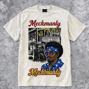 เสื้อยืดพิมพ์ลายผู้ชาย Meckmanly แขนสั้น คอกลม สไตล์สตรีท ทรงปกติ ผ้าฝ้าย พร้อมลายพิมพ์ - Product Image 5