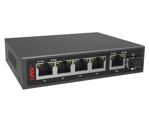 Port RJ45 Gigabit, 65W Desktop Gigabit 5*10/100/1000M dan 1*1000M Uplink SFP Fiber Ethernet PoE Switch Tidak Dikelola