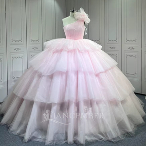 Robe De Quinceanera asymétrique à couches Vestidos De Xv Anos Rosa Rose Robe De Quince Anos Lsmu139 - Product Image 2