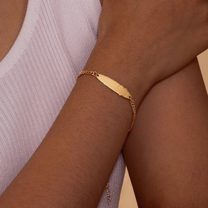 Personalized <b>Engravable</b> Stainless Steel Heart Curved Bar Bracelet Minimal Polished Link Chain Gold Color Unisex Fashion Gift - Product Image 6