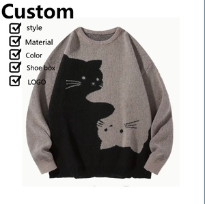 Customized logo round neck men's sweater cotton long sleeve jacquard <b>knitted</b> men's sweater - Product Image 1