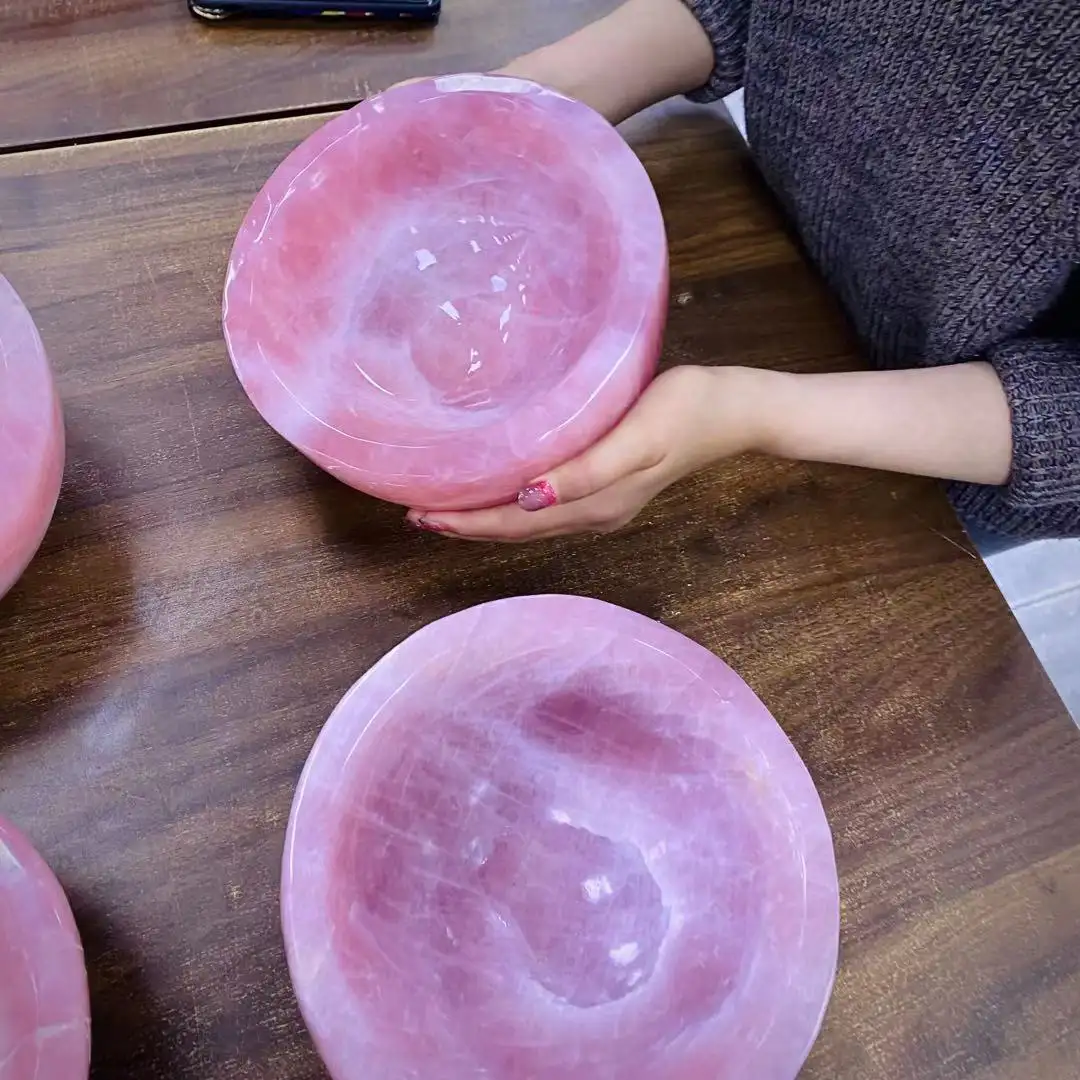 Wholesale High Quality Reiki Rose Quartz Bowl Quartz Folk Crafts Healing Rough Natural Crystal