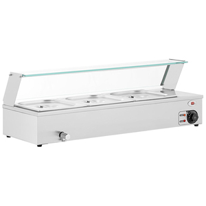 Calentador de Alimentos Comercial de Acero Inoxidable Tipo Baño María, Calentador de Buffet de Sobremesa con Tapa de Vidrio, 4 Recipientes para Servir - Product Image 1