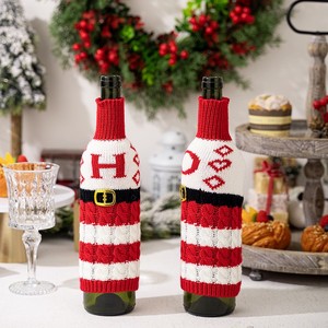 Chandail <span class=keywords><strong>de</strong></span> bouteille en tricot rayé rouge blanc avec lettres <span class=keywords><strong>de</strong></span> l'alphabet Santa boucle <span class=keywords><strong>de</strong></span> ceinture col côtelé couvre-bouteilles <span class=keywords><strong>de</strong></span> vin <span class=keywords><strong>de</strong></span> Noël - Product Image 5
