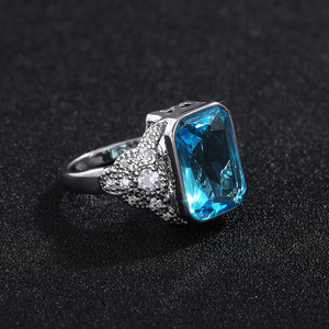 Anillo de cóctel para mujer F629, oro macizo de 18 quilates, topacio con corte esmeralda, engaste geométrico, anillos finos de compromiso - Product Image 5