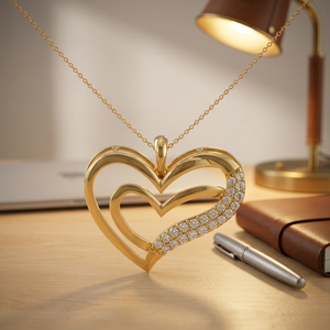 Collar con Colgante de Triple Corazón de Oro Rosa Natural de Lujo RAMDUT IMPEX, Chapado en Oro de 14K con Diamantes, Regalo Romántico para Parejas - Product Image 3