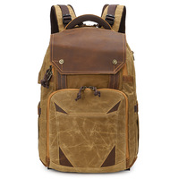 Outdoor-Fototasche Wasserdicht mit Laptopfach Stativhalter Vintage Schultergurt Canvas-Kamerarucksack mit Reißverschluss