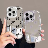 Coque de téléphone portable antichoc avec nœud papillon et miroir pour iPhone 12, 15, 17, 18 Pro Max – Édition Femme