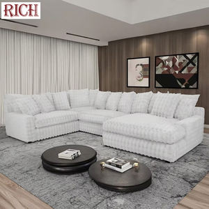 モダンなコーデュロイベルベットファブリックソファ4ピース断面チェーン付きL字型モジュラーコーナーカウチホームヴィラ用リビングルームホテル - Product Image 3