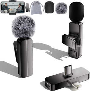 Micrófono de Solapa Inalámbrico Dual 3 en 1 para Teléfono y Cámara, Micrófono Portátil para Entrevistas, Vlogs, <span class=keywords><strong>YouTube</strong></span>, TikTok y Creación de Contenido - Product Image 1