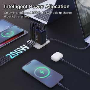 200W xách tay loại C sạc nhanh máy tính xách tay Sạc 6 cổng gan 200W 140W 100W 65W USB C Adapter 4 PD nhà máy QC 3.0 nhà sản xuất - Product Image 3