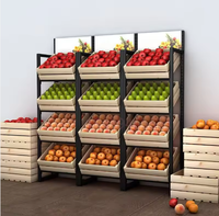 Supermarkt zware kwaliteit voorgemonteerde 3-plankige geperforeerde schappen plafondmontage acryl groente opbergmanden displaystandaard