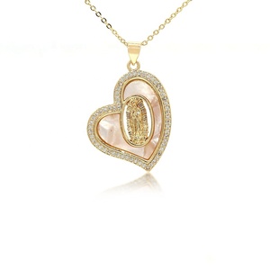Perlmutt Herzform religiösen Charme Jungfrau Maria Halskette Muschel Jungfrau Maria Anhänger für Halskette Schmuck - Product Image 1