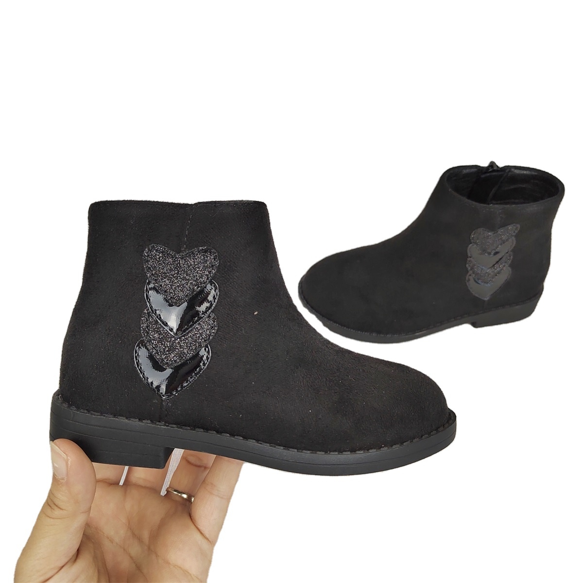 The new 2021 winter ankle boot fashion high heel love decal warm girl's boot side zipper design