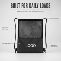 Sac à cordon en maille noire imperméable, sac de sport, sac à dos à cordon, pochette à cordon, impression de logo personnalisé, sac fourre-tout en polyester pour la salle de sport et l'entraînement