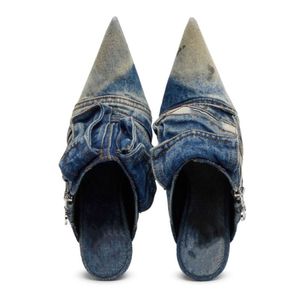 Pocket Sexy Fashion Best Quality Design Big Size <b>Pumps</b> Shoes Luxury Denim Heels for Women - Product Image 6