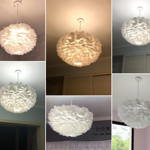 Lampada a Sospensione Moderna Rotonda con Piume, Luce LED Calda e Soffice per Camera da Letto, Cameretta, Sala da Pranzo - Product Image 6
