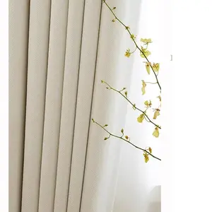 Wholesale Cream White Jacquard Fabric Chenille Heat Insulation Sunscreen Curtain Mesh Red Curtain