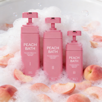 Emballage cosmétique écologique, flacon carré en HDPE avec pompe pour masque capillaire, shampoing et après-shampoing, flacon en plastique rose