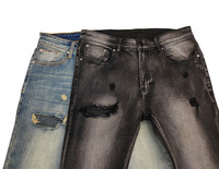 Vente en gros Stock prêt Jeans Fitness Streetwear Pantalons jeans vintage en denim empilés avec trou délavé à la pierre pour hommes