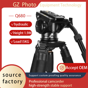 Trípode QZSD Q680 para videocámara con soporte de cabeza plana de amortiguación hidráulica Q90 de 1910MM de altura con clavo de pie - Product Image 3