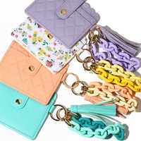 Gelang Rantai Akrilik Fashionable dengan Gantungan Kunci dan Rumbai, Dompet Kartu, Gantungan Kunci, Dompet Koin, Tempat Kartu Identitas