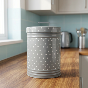 Iron Eco-Friendly Powder Coated Round <b>Bin</b> with Silver Polka Dots - Product Image 2