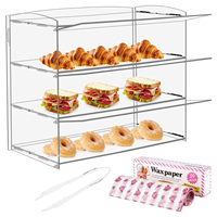 Vitrina Acrílica Transparente de Múltiples Niveles para Alimentos, con Puerta Corredera a Prueba de Polvo, Exhibidor de Pasteles y Repostería para Panadería, Cafetería, Centro Comercial
