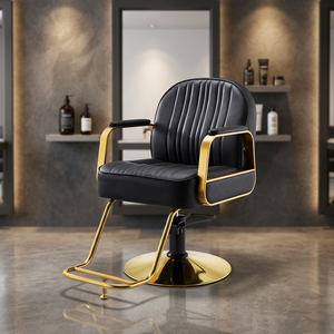 Sillón de Barbería Negro Hidráulico, Silla de Estilismo para Salón, Asiento Tapizado para Peluquería con Base de Metal y Reposapiés - Product Image 2