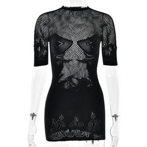 Nueva manga corta Club Party Bodyfit Bodycon Mini Tight Sexy Hollow Out Mini vestido malla <span class=keywords><strong>ver</strong></span> a través <span class=keywords><strong>de</strong></span> barato Casual vestido <span class=keywords><strong>de</strong></span> mujer - Product Image 5
