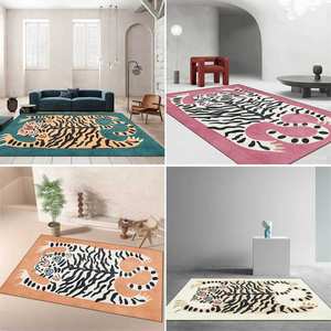 Tapis en velours cristal à rayures tigrées Wan Xinlong, rectangulaire, moderne, antidérapant, pour salon, canapé, LSOrange, LSPink, LSOff-White, LSGreen - Product Image 1