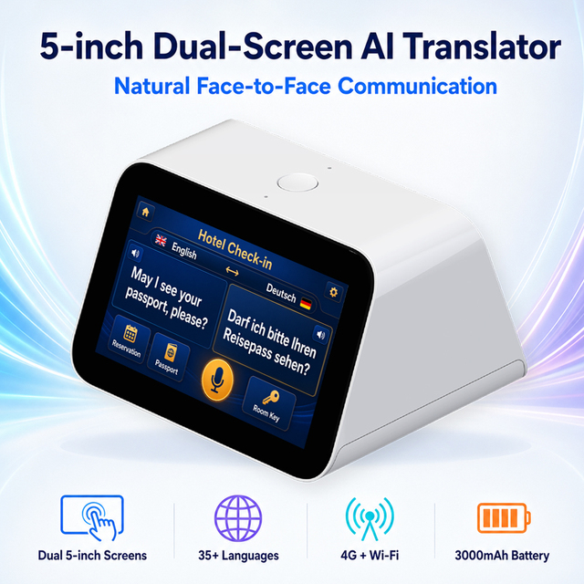 OEM ODM Dual Screen AI Translator Device 35+ Languages Real Time Voice Translation Machine for Distributor Hotel and Taxi