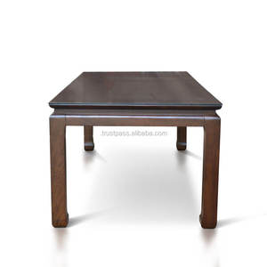Japanese <b>solid</b> teak <b>wood</b> <b>table</b>, featuring Chinese design, adjustable height, tempered glass top timeless antique elegance - Product Image 3
