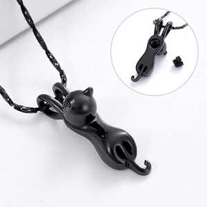 Trendy Cute <strong>Cat</strong> Shaped Silver Black Fashionable Hollow Design Pendant Keepsake <strong>Urn</strong> Necklace for Pet Ashes Wholesale - Product Image 3