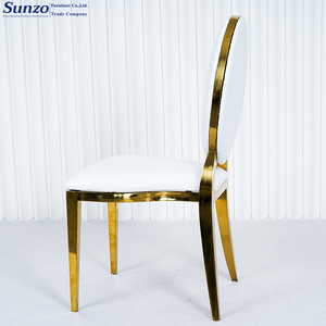 Silla de Lujo Estilo Luis con <span class=keywords><strong>Asiento</strong></span> de PU Blanco para Eventos de Boda, Silla de Comedor con Respaldo Ovalado de Acero Inoxidable Dorado para Banquetes de Hotel - Product Image 3