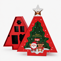 Boîte de calendrier de l'avent personnalisée avec papier rigide écologique, design en forme de sapin de Noël et compartiments cadeaux imprimés