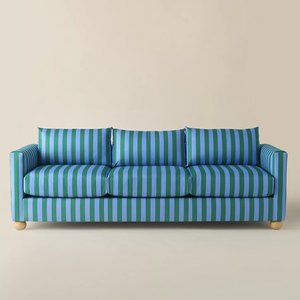 Divano Moderno a 3 Posti a Righe, Imbottito in Spugna, Rivestimento in Tessuto Colorato con Gambe Rotonde, Arredamento Contemporaneo per <span class=keywords><strong>Soggiorno</strong></span> - Product Image 2