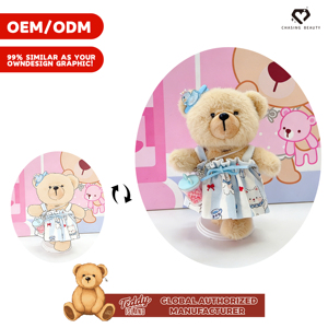 Teddy ISLAND Giocattolo di Peluche Carino con Autorizzazione Globale, Gonna Floreale Bianca, Accessori con Fiocco e Cordino Blu - Product Image 1