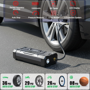 Démarreur de batterie de voiture portable IBD 12v avec pompe à air, <span class=keywords><strong>gonfleur</strong></span> de pneus, <span class=keywords><strong>station</strong></span> de banque d'alimentation, kit d'outils d'urgence multifonction - Product Image 4