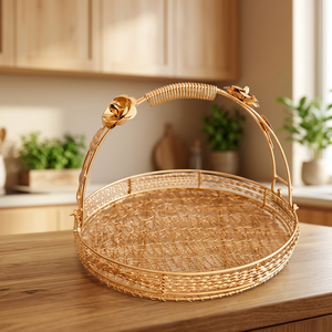 Panier de rangement rond en métal fait main, style rustique, pour l'organisation du salon - Product Image 5