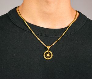 Collana di gioielli da uomo in acciaio inox <span class=keywords><strong>con</strong></span> nuovo Design argento oro <span class=keywords><strong>bussola</strong></span> <span class=keywords><strong>ciondolo</strong></span> cavo placcato in oro placcato oro - Product Image 2