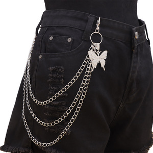 จี้รูปผีเสื้อ โซ่คล้องกางเกง หลายชั้น โลหะ ฮิปฮอป แฟชั่น เครื่องประดับลำลอง โลหะผสมสังกะสี สีขาว K - Product Image 1