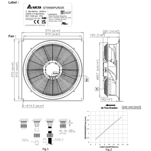 Ventilateurs EC Delta 400V 1250RPM 970 x 970 x 260mm pour système de refroidissement et de purification des équipements d'évacuation - Product Image 2