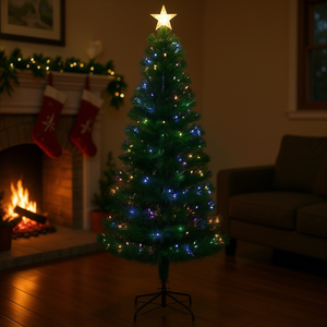 ต้นคริสต์มาสไฟเบอร์ออปติกขนาด 7 ฟุต พร้อมไฟ LED หลากสี ประดับดาวด้านบน ตกแต่งภายในบ้านสำหรับเทศกาลวันหยุด สีเขียวประดิษฐ์ - Product Image 2
