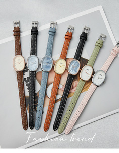 Reloj de Pulsera de Cuarzo para Mujer, con Esfera Azul Ovalada Plateada, Índices de Cristal, Correa de Cuero Azul Claro, Estilo Casual - Product Image 5