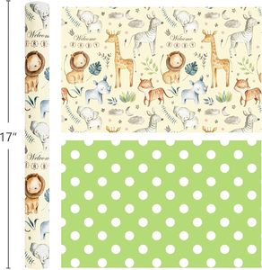 Papier couché à motifs d'animaux sauvages mignons, 5 mètres, original, pour fêtes de baby shower, anniversaires de bébé - Product Image 5