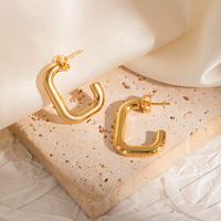 Ensemble de boucles d'oreilles minimalistes géométriques en acier inoxydable doré, créoles ouvertes en forme de C, boucles d'oreilles huggie en maille perlée pour femme, bijoux