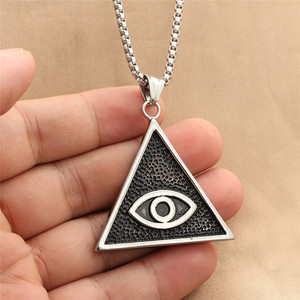 Stainless Steel Triangle Pendant Necklace With Eye Design Men's Fashion Jewelry Geometric Pyramid Style Retro Trendy 280541 - Product Image 4