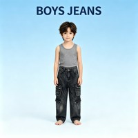 Jean cargo YQ368 taille 20-30 pour garçons, 6,5 $, multi-poches, denim délavé, pantalon décontracté ample et droit pour enfants