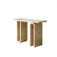 Table console en marbre naturel travertin moderne de luxe personnalisable pour entrée, couloir, hall d'accueil, décoration intérieure d'hôtel